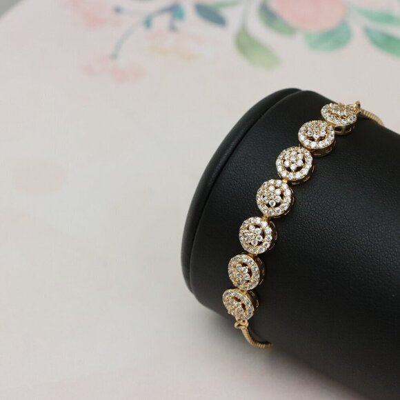 Elegant Rose Gold A-Bracelet with Round Sparkling Charm Accents, XPAB0696 - Picture 11 of 12